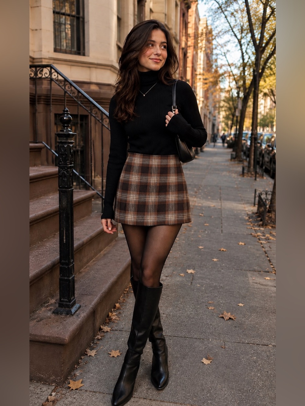 Vintage 90s Steilmann Plaid Brown Wool Blend Preppy Fall Rachel Green Mini Skirt